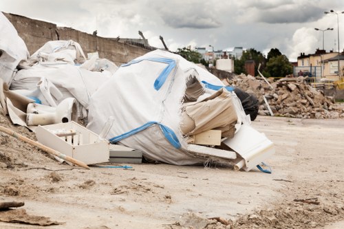 Construction site in Fitzrovia with waste materials