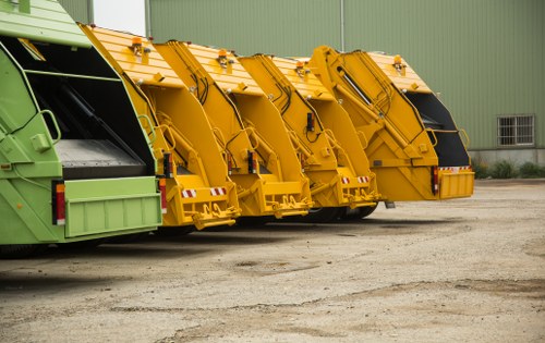 Small skip and clean pavement outside a terrace