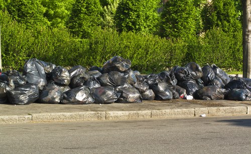 Segregated demolition waste materials ready for recycling